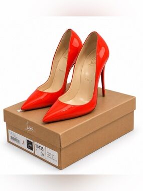 Christian Louboutin So Kate 120 Red Orange Patent Leather Pumps Size 10